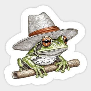 cute country grumpy frog wearing a hat Sticker